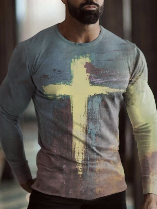 Gray Knitted Cotton Casual Crew Neck Shirts & Tops