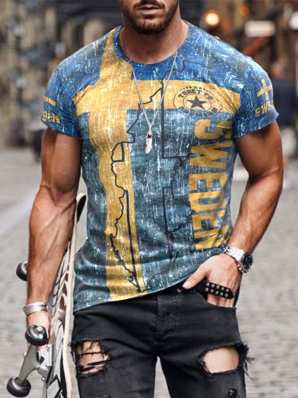 Casual Printed Crew Neck Short Sleeve Tops - Image 4