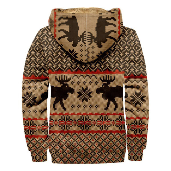 Men's Christmas Print Thickened Fleece Hooded Sweatshirt Jacket - Image 2