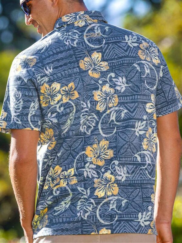 Hawaiian Men's Floral Polo Shirts Linen Casual Collar Tops - Image 2