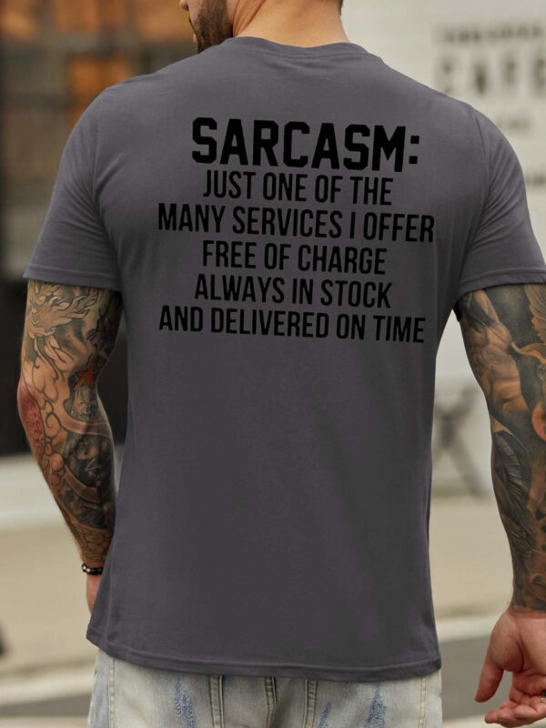 Sarcasm Back Print Short Sleeve Crew Neck Cotton Blends Shirts & Tops - Image 3