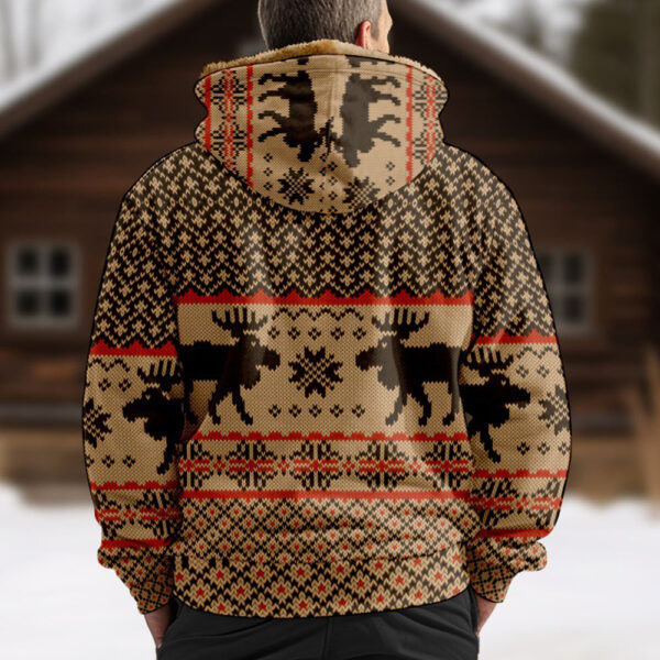 Men's Christmas Print Thickened Fleece Hooded Sweatshirt Jacket - Image 4