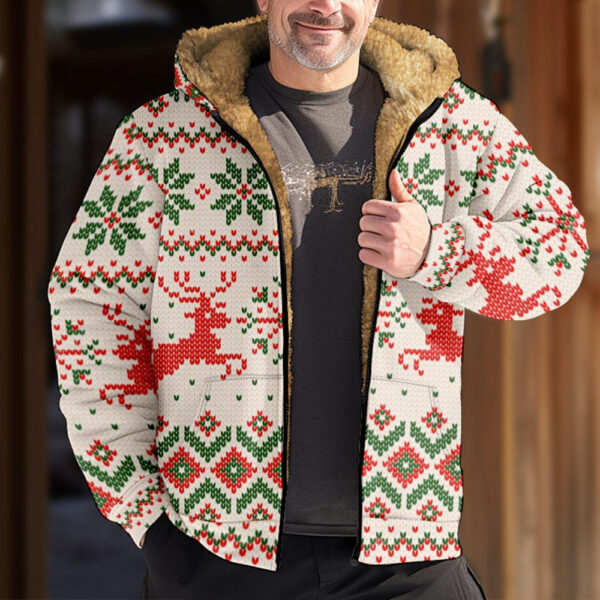Men's Christmas Print Thickened Fleece Hooded Sweatshirt Jacket - Image 2