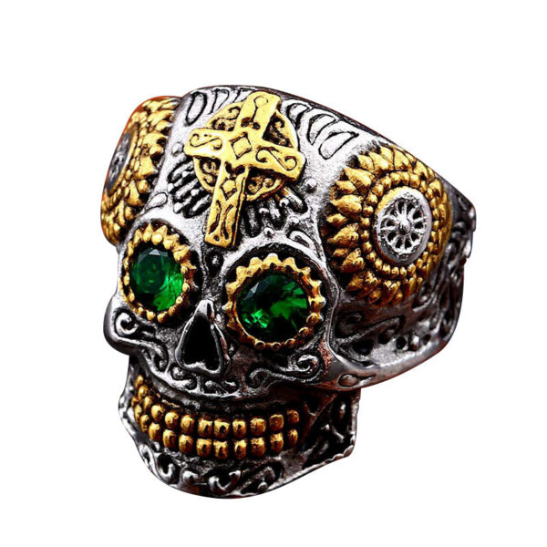 Sugar Skull Ring with CZ Stones - Image 6