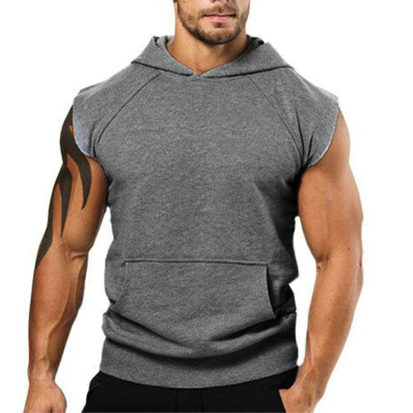 Men's Sports Casual Solid Color Hooded Sleeveless Tank Top - Image 4