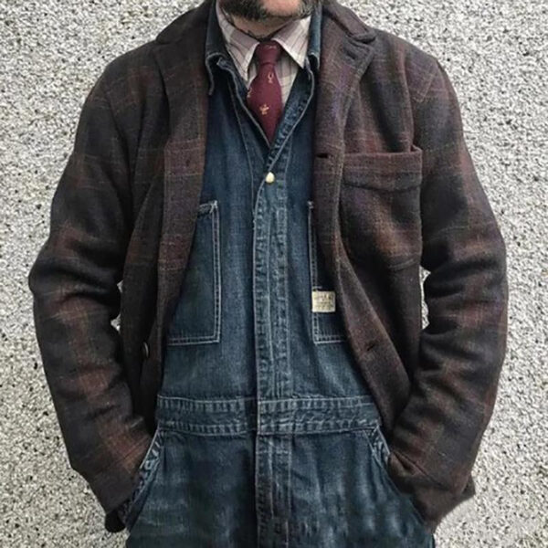 Men's Retro Checkered Lapel Loose Jacket - Image 4