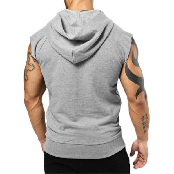 Men's Sports Casual Solid Color Hooded Sleeveless Tank Top - Image 2