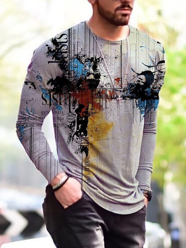 Men's Vintage Tie dye Long Sleeve T-shirts Camouflage Print Oversize Tops