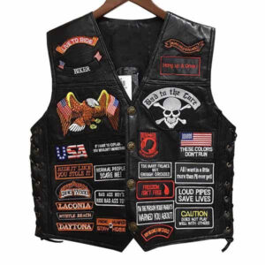 Men's Embroidered Badge Leather Cycling Vest