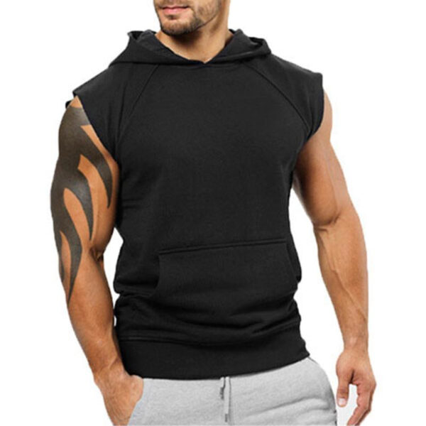Men's Sports Casual Solid Color Hooded Sleeveless Tank Top - Image 3