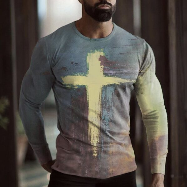 Gray Knitted Cotton Casual Crew Neck Shirts & Tops - Image 5