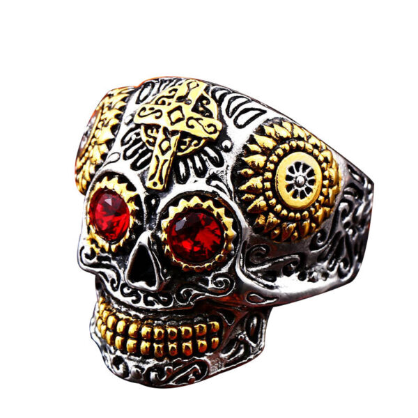 Sugar Skull Ring with CZ Stones - Image 5
