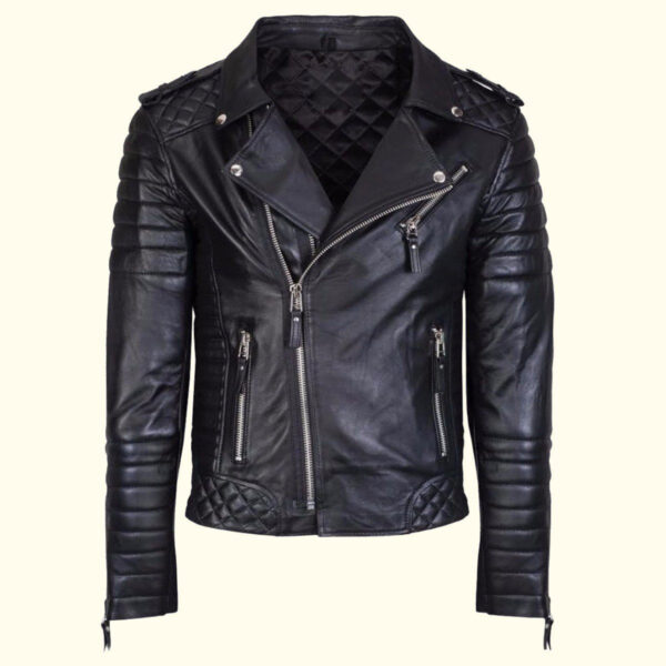 New Men's Genuine Leather Jacket Black Slim fit Biker Motorcycle jacket - Image 2