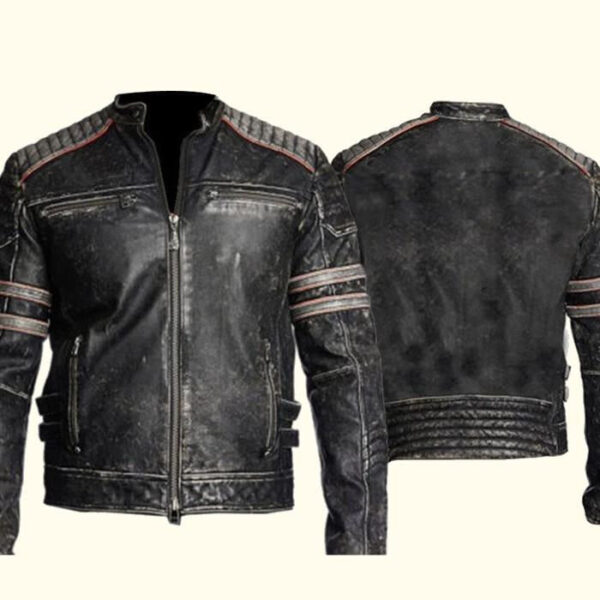 Black Retro Distressed Leather Jacket - Image 2