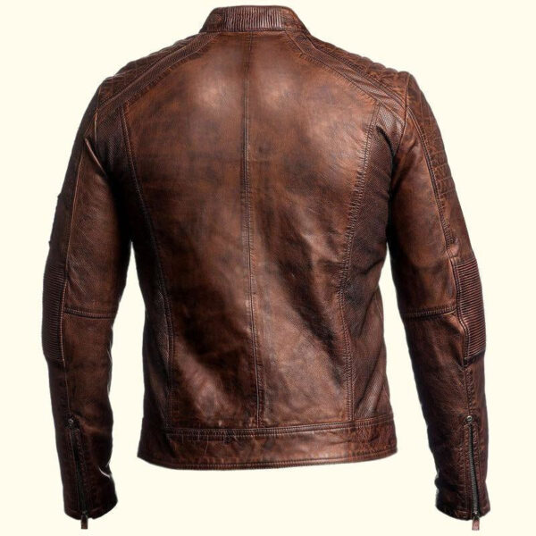 Vintage Cafe Racer Cowhide Leather Moto Jacket - Image 3
