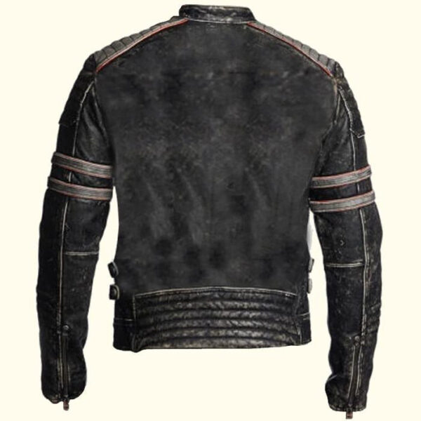 Black Retro Distressed Leather Jacket - Image 3