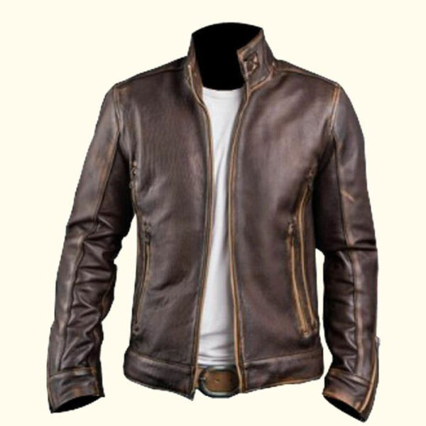 Brown Cafe Racer Leather Jacket - Image 2