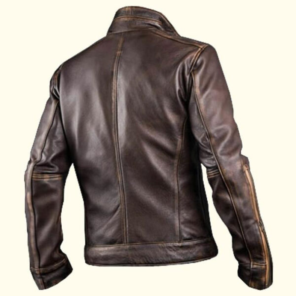 Brown Cafe Racer Leather Jacket - Image 3