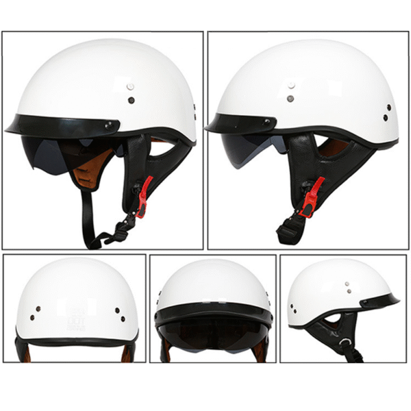 Sun Shield Half Helmet DOT - Gloss White - Image 4