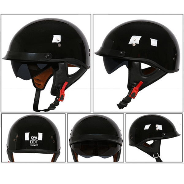 Sun Shield Half Helmet DOT - Gloss Black - Image 3