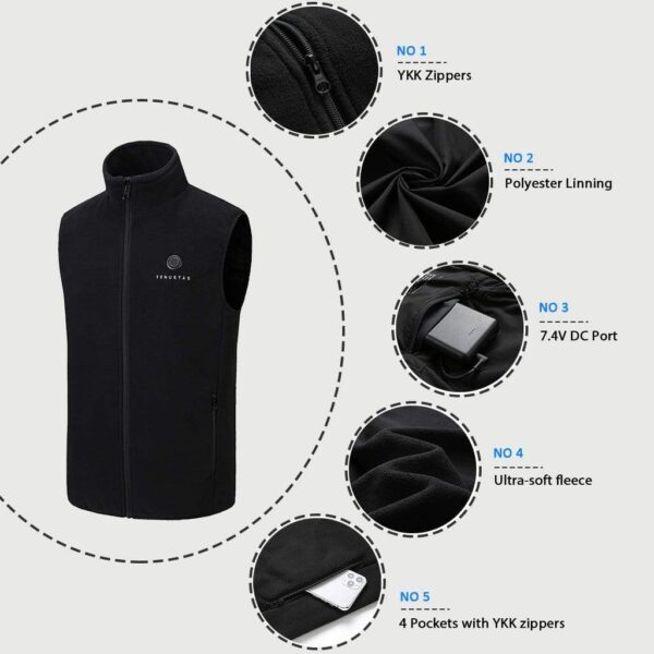 Men's Fleece Heated Vest 7.4V Lightweight Insulated Electric Vest (Battery Pack Excluded) - Image 4