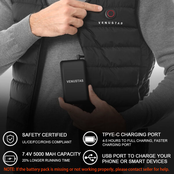 Venustas Heated Vest 7.4V With V-neck For Men L - Image 5